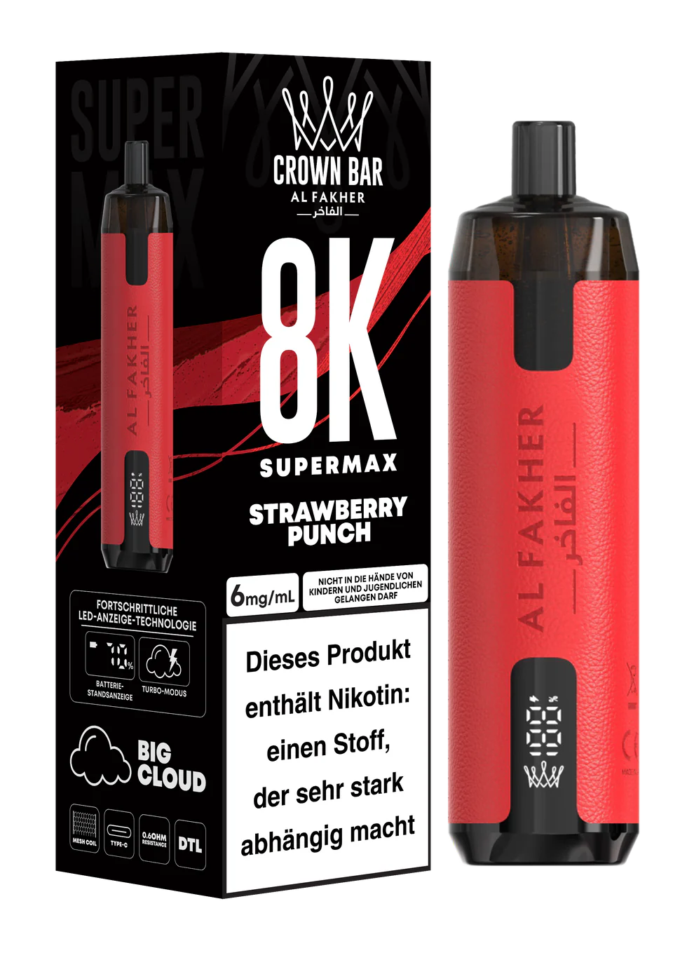 Alfakher 8k Crown Bar Supermax Strawberry Punch