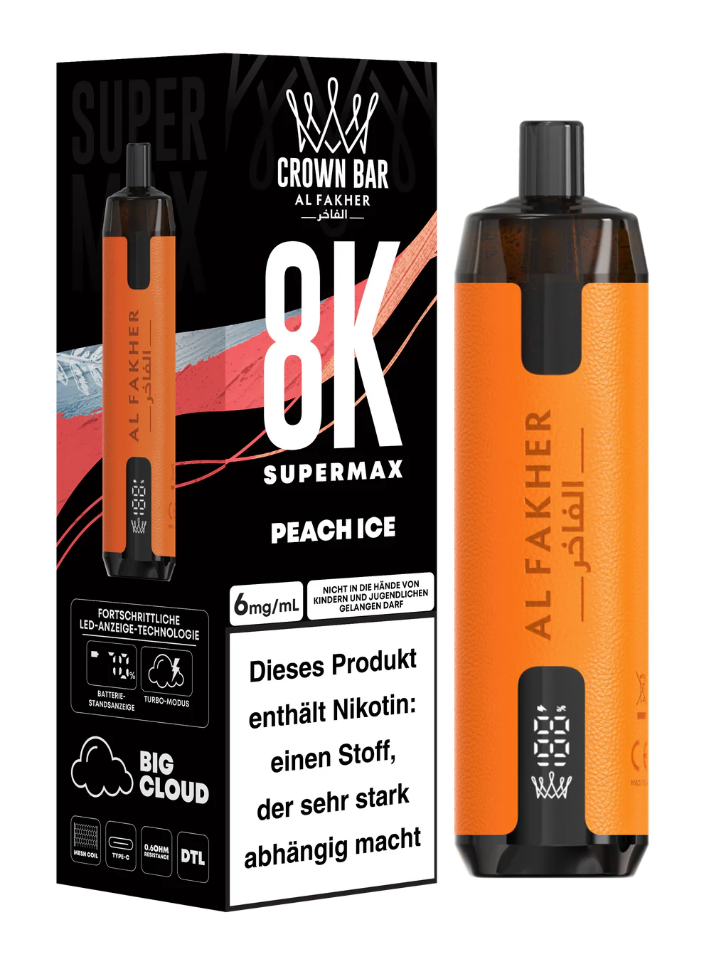 Alfakher 8k Crown Bar Supermax Peach Ice