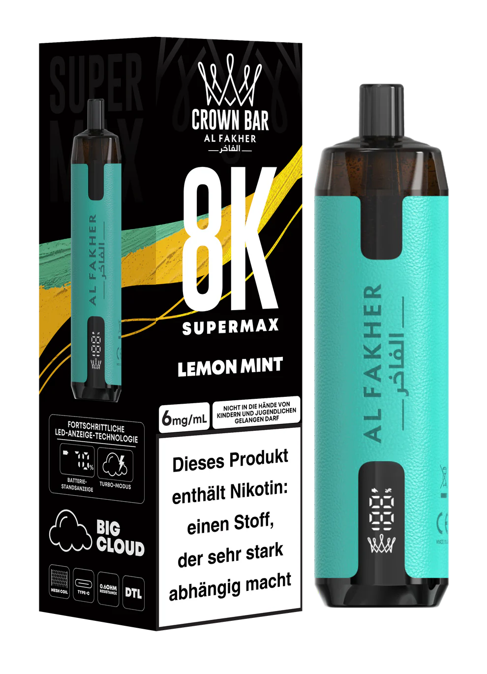 Alfakher 8k Crown Bar Supermax Lemon Mint
