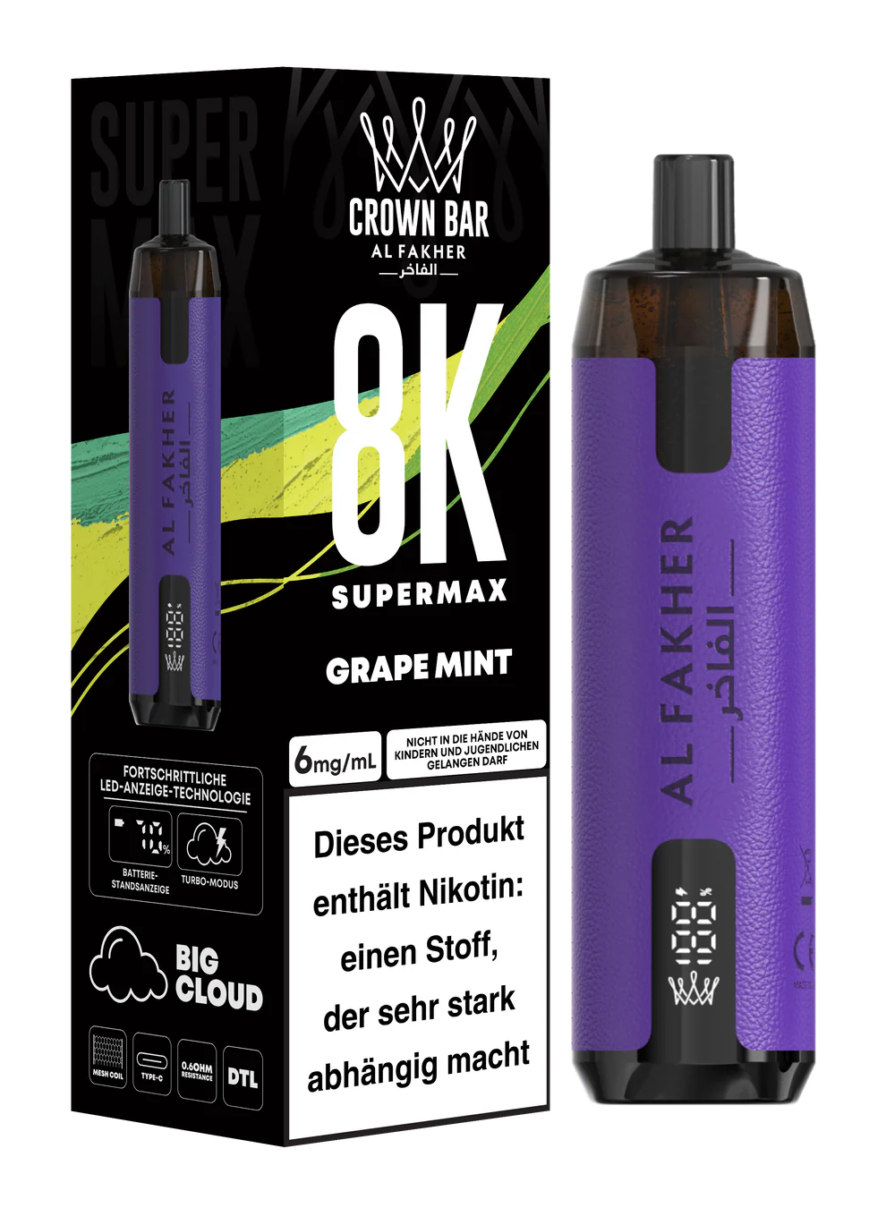 Alfakher 8k Crown Bar Supermax Grape Mint