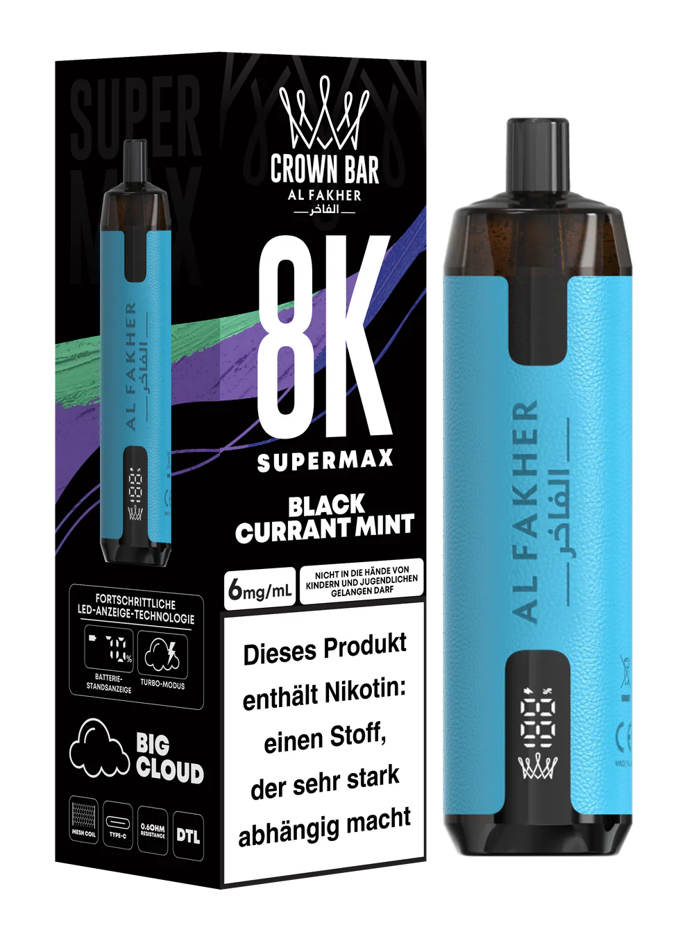 Alfakher 8k Crownbar Supermax Blackcurrant Mint