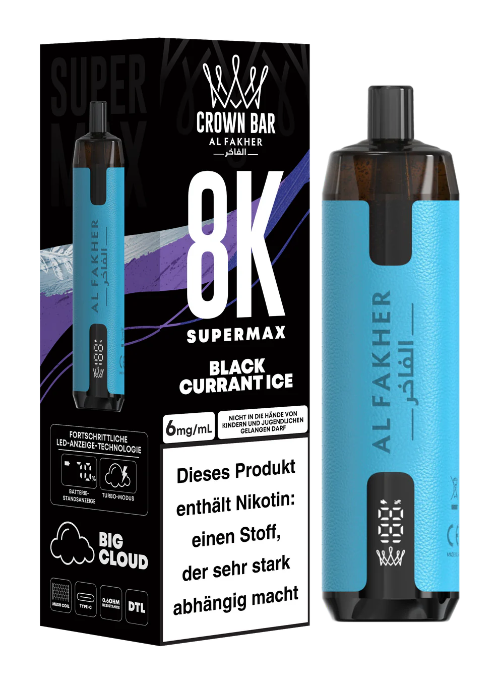 Alfakher 8k Crownbar Supermax Blackcurrant Ice