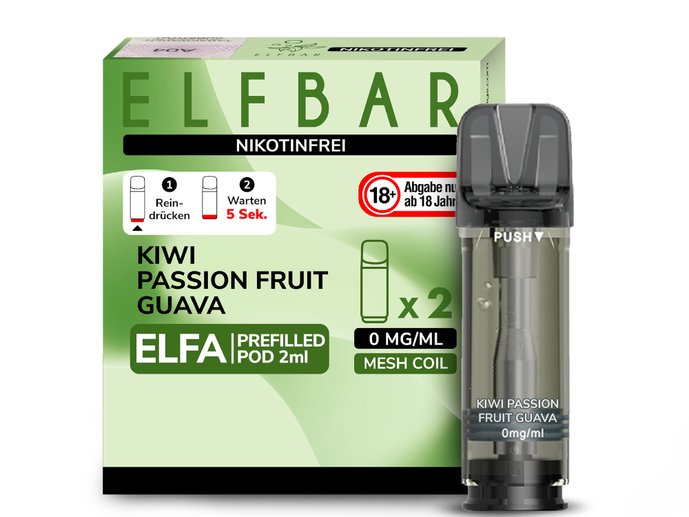 Elf Bar Elfa 2x 600 Züge Kiwi Passion Fruit Guave 0mg