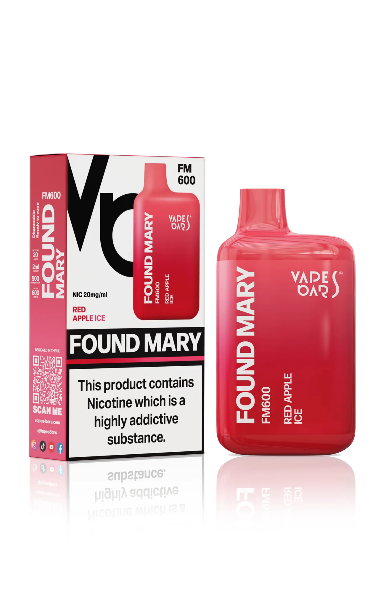 Vapes Bars Found Mary FM600 – Einweg E-Shisha 575 Züge - Red Apple Ice
