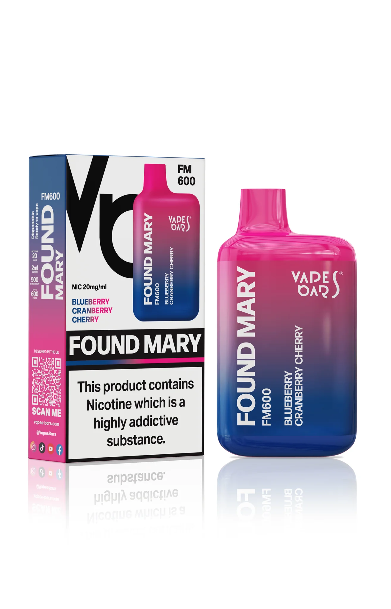 Vapes Bars Found Mary FM600 – Einweg E-Shisha 575 Züge - Blueberry Cranberry Cherry