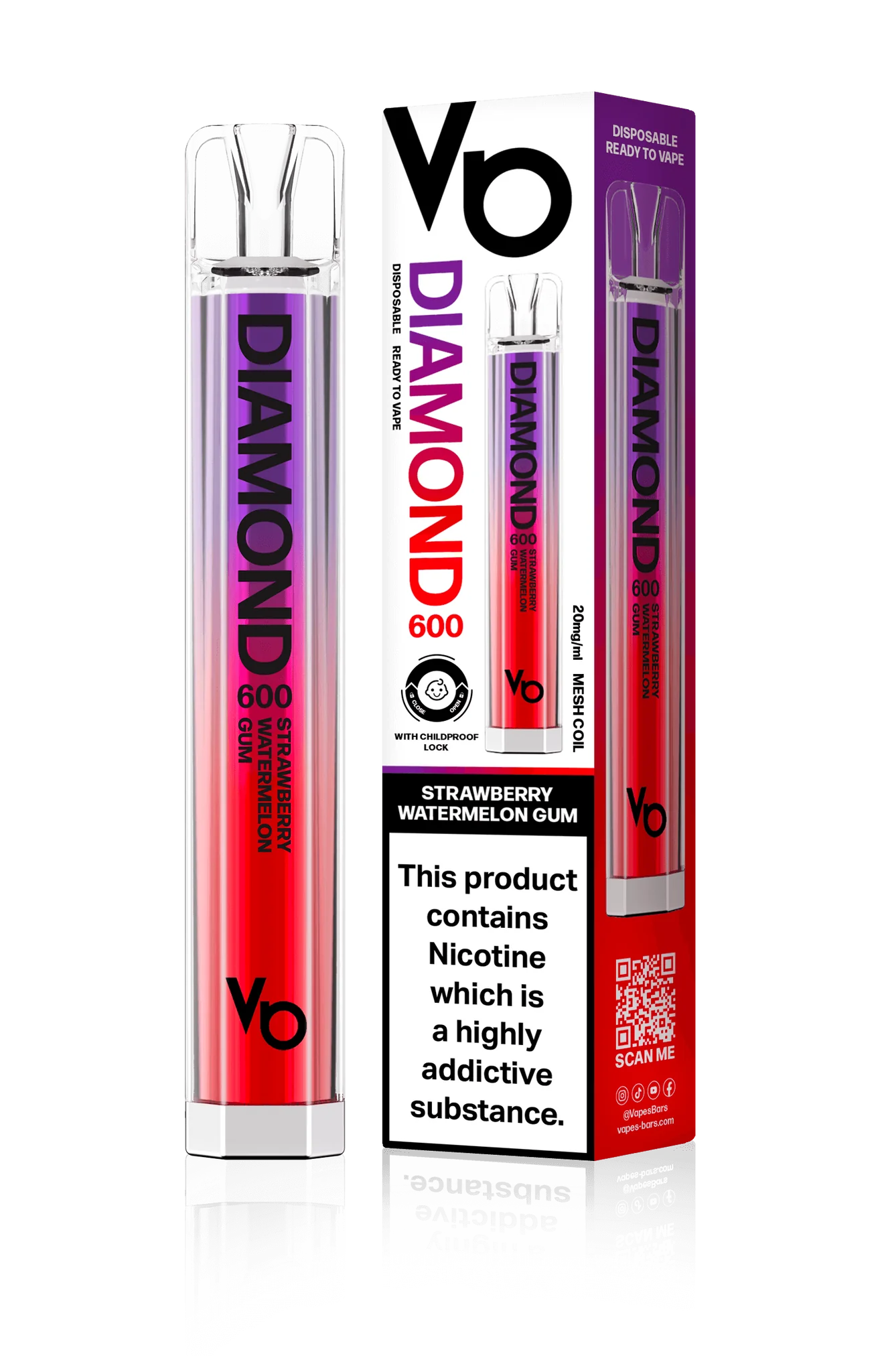 Vapes Bars Diamond 600 – Einweg E-Shisha 600 Züge - Strawberry Watermelon Gum