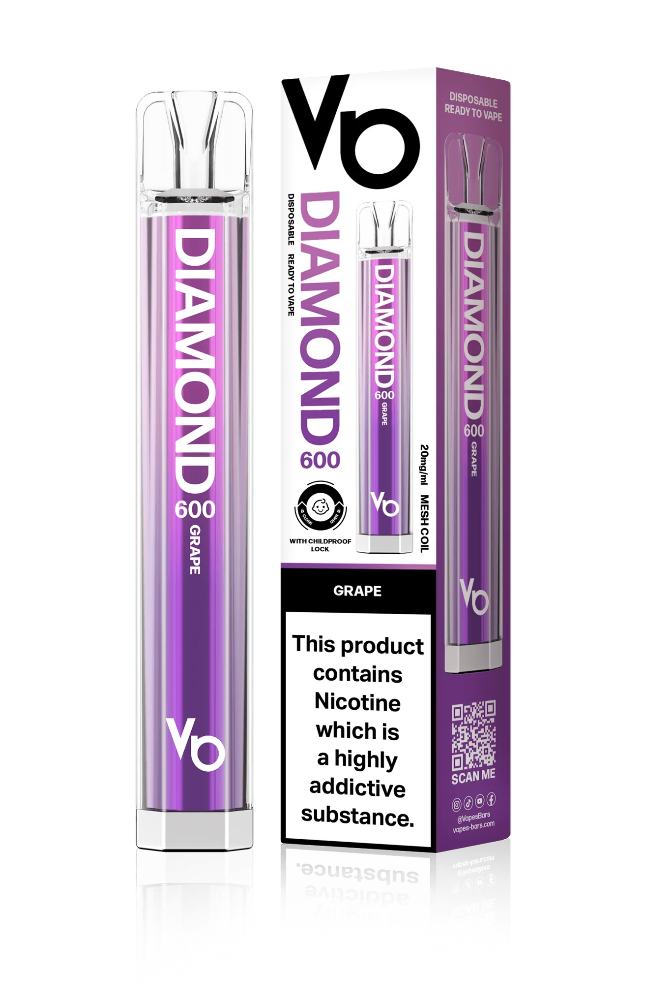 Vapes Bars Diamond 600 – Einweg E-Shisha 600 Züge - Grape
